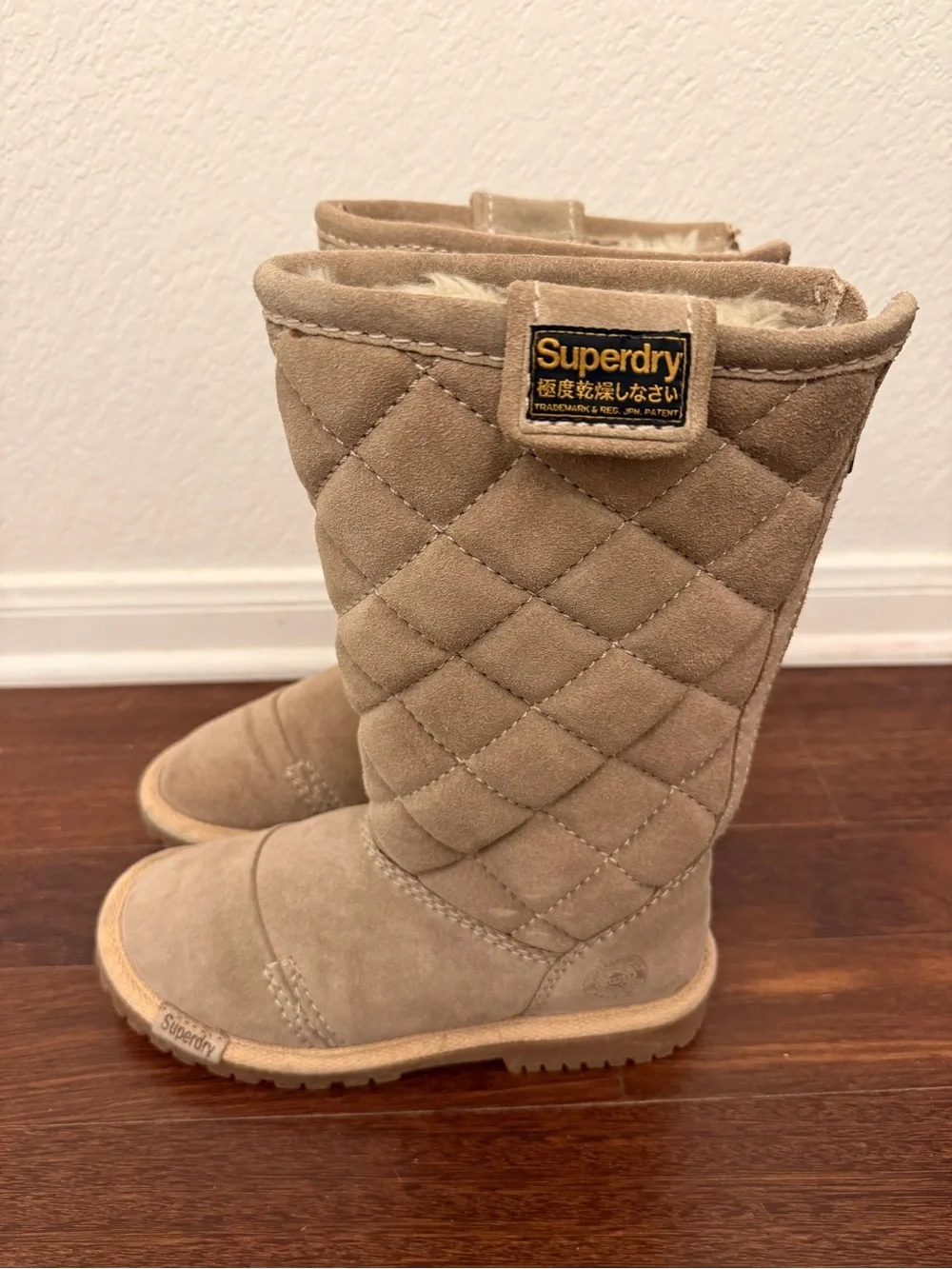 Women’s Superdry Quilted Suede Tall Winter Boots - Beige